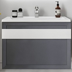 Бриклаер Мебель для ванной Берлин 80 оникс серый с белой ручкой – фотография-4